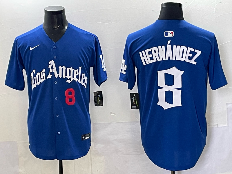 Men Los Angeles Dodgers 8 Hernandez Blue 2025 Nike MLB Jersey style 002